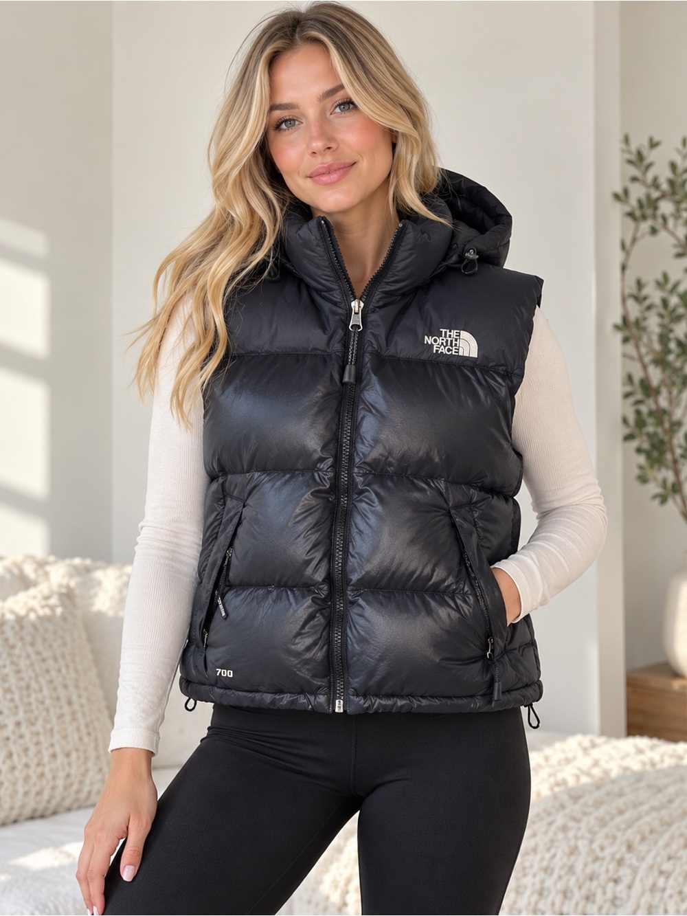 The North Face 1996 Retro Nuptse 700 Down Hooded Puffer Vest Black Women’s M